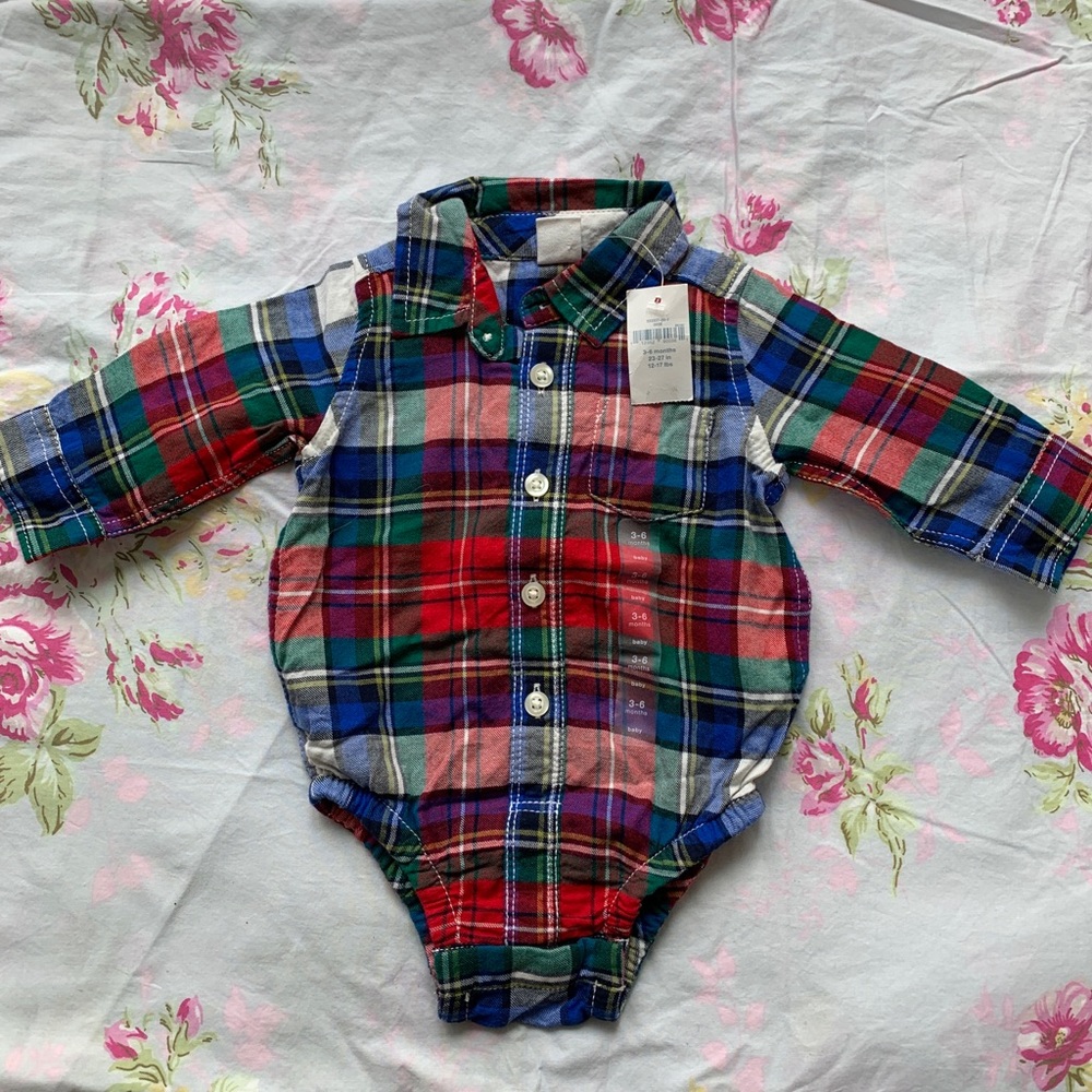 Collared plaid onesie